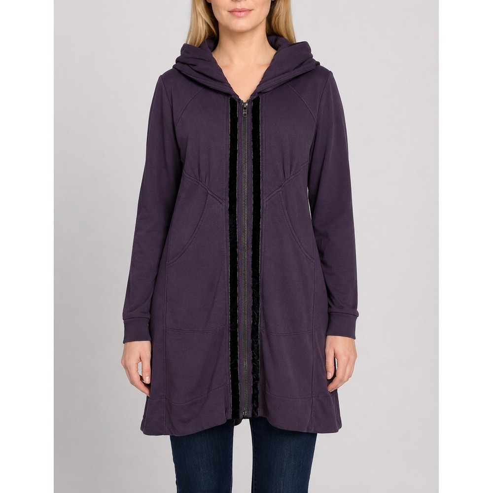 Prairie Underground Long Cloak Hoodie Womens L Purple Organic Cotton Lagenlook